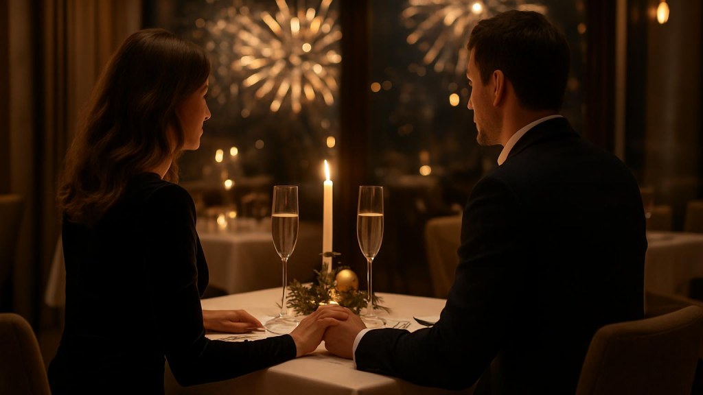 Capodanno romantico a Modena: hotel, cena e idee per coppie Coppia durante una cena romantica di Capodanno