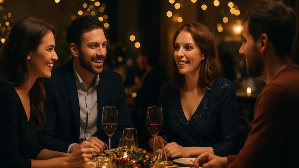 Gruppo di adulti in contesto conviviale per Capodanno