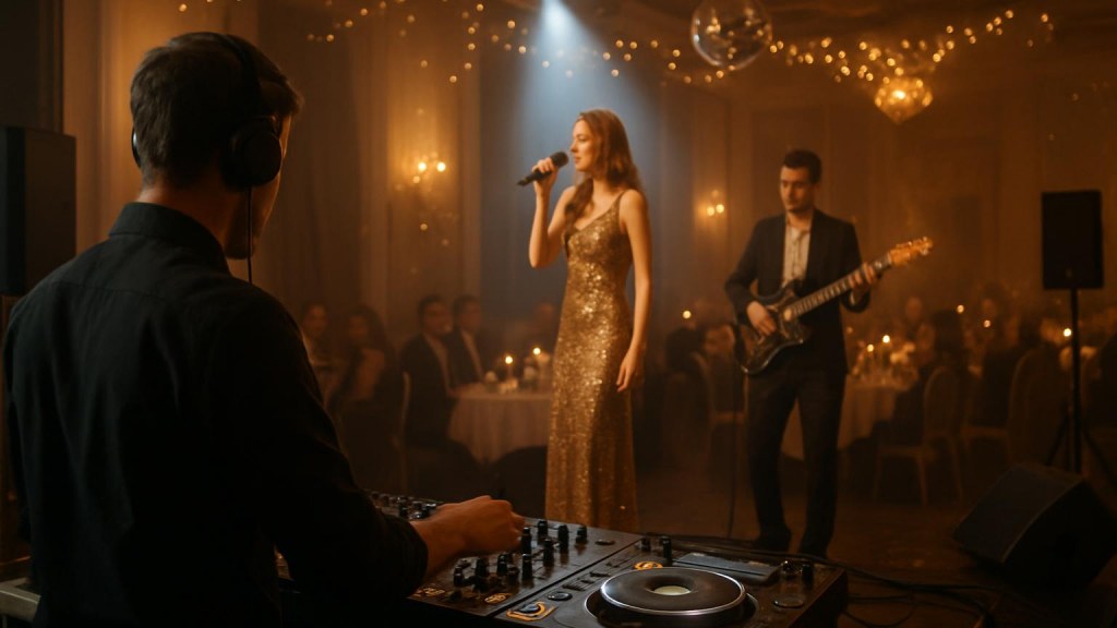 DJ o cantante in una sala eventi per Capodanno